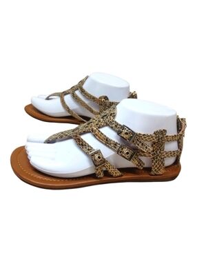 Mix No. 6 Gladiator Flat Ankle Strap Sandals T strap Neutral Gold Animal Print 7